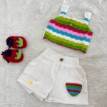Baby Girls Summer Knitted Stripe Top & Cotton Shorts Set with Cute Heart Patch – 2 Piece muslin Outfit